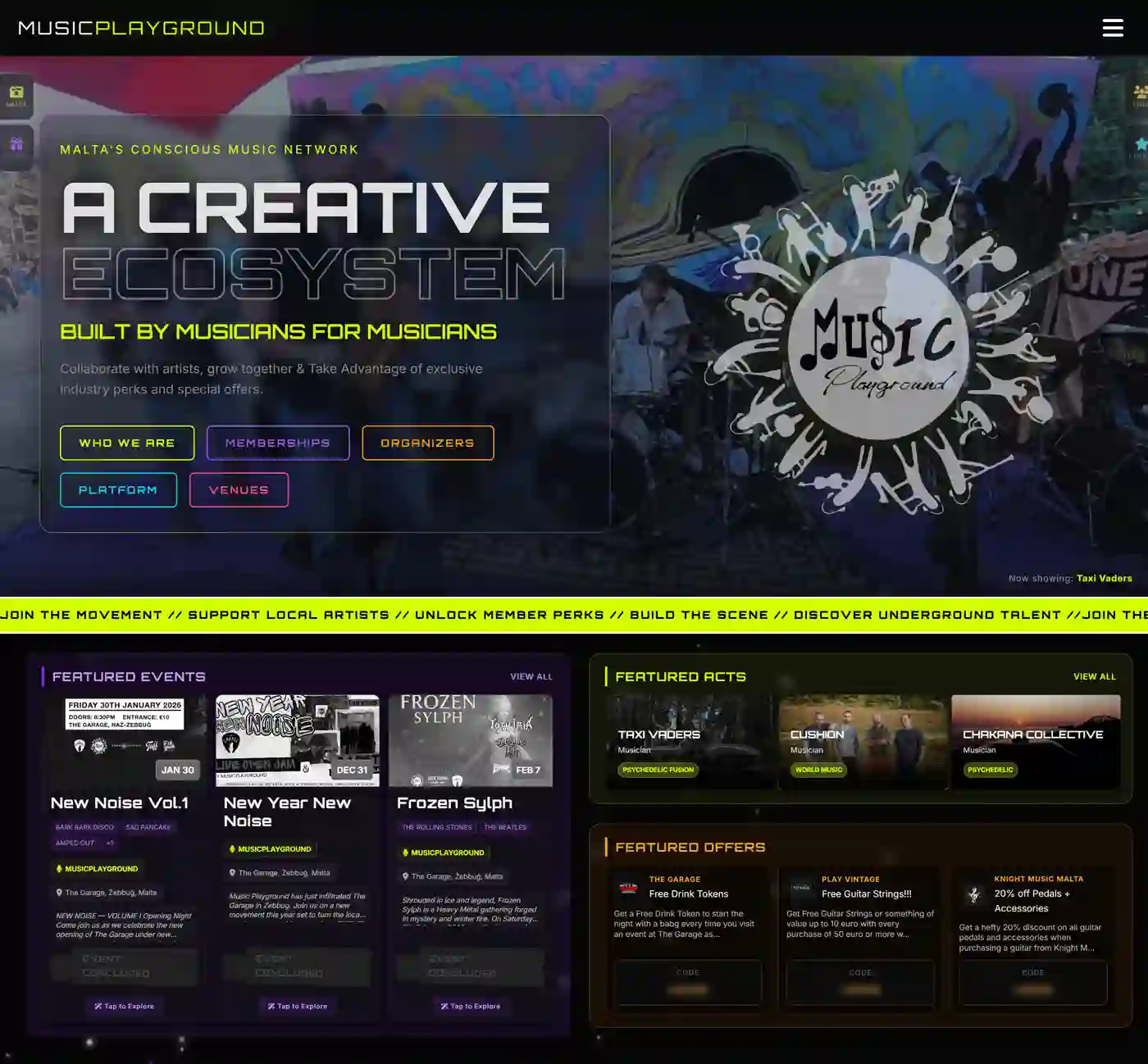 MusicPlayground website — homepage