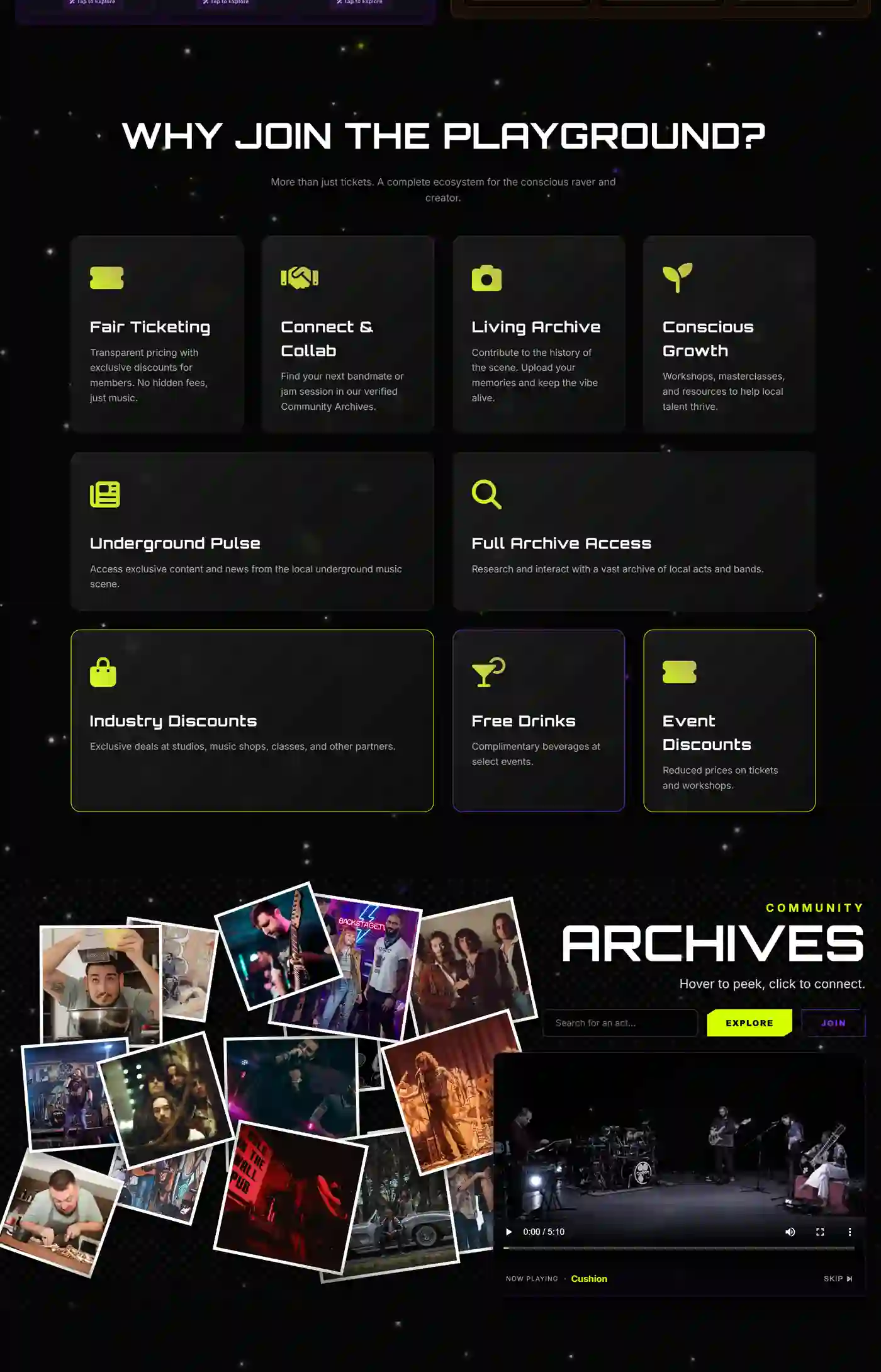 MusicPlayground website — full homepage scroll